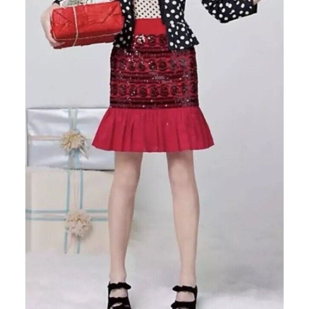 NEW Moulinette Soeurs Anthropologie Red Black Suelta Sequin Skirt Sz 4 $128